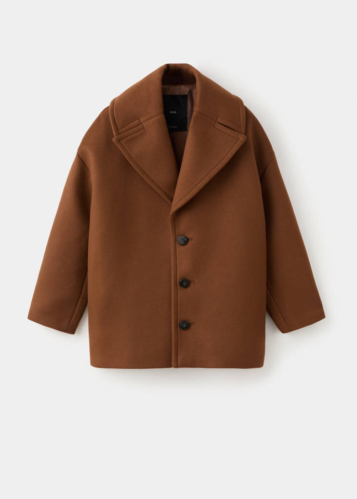 Oversized short wool coat — Medium Brown