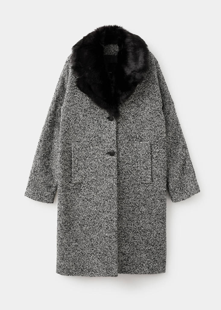 Mottled coat with fur collar — Black