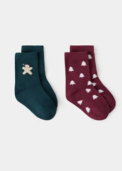 2 pack Christmas printed socks — Dark Green 3