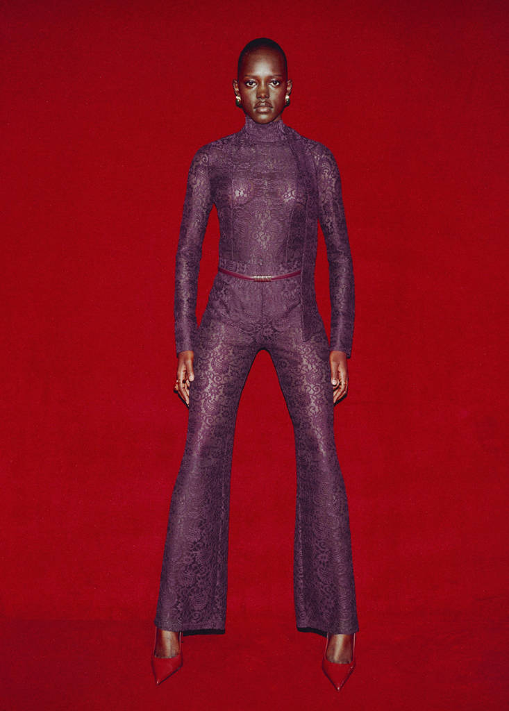 Straight-fit lace trousers — Wine