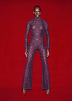 Straight-fit lace trousers — Wine 2