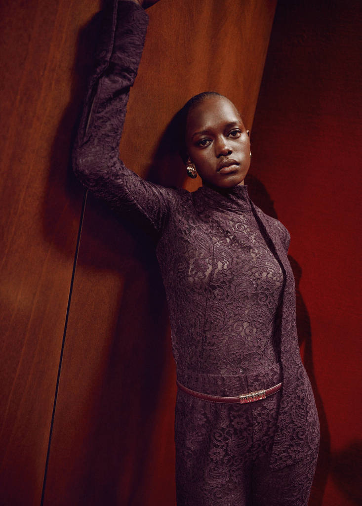 Straight-fit lace trousers — Wine