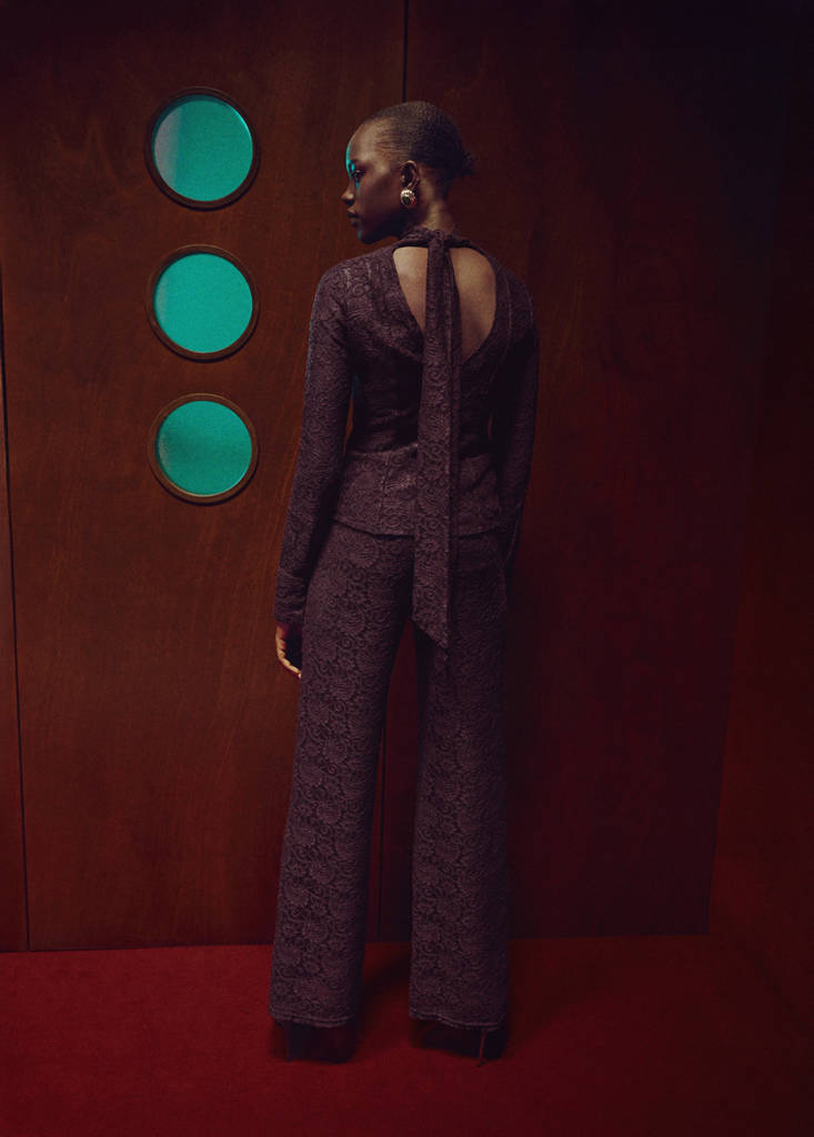 Straight-fit lace trousers — Wine