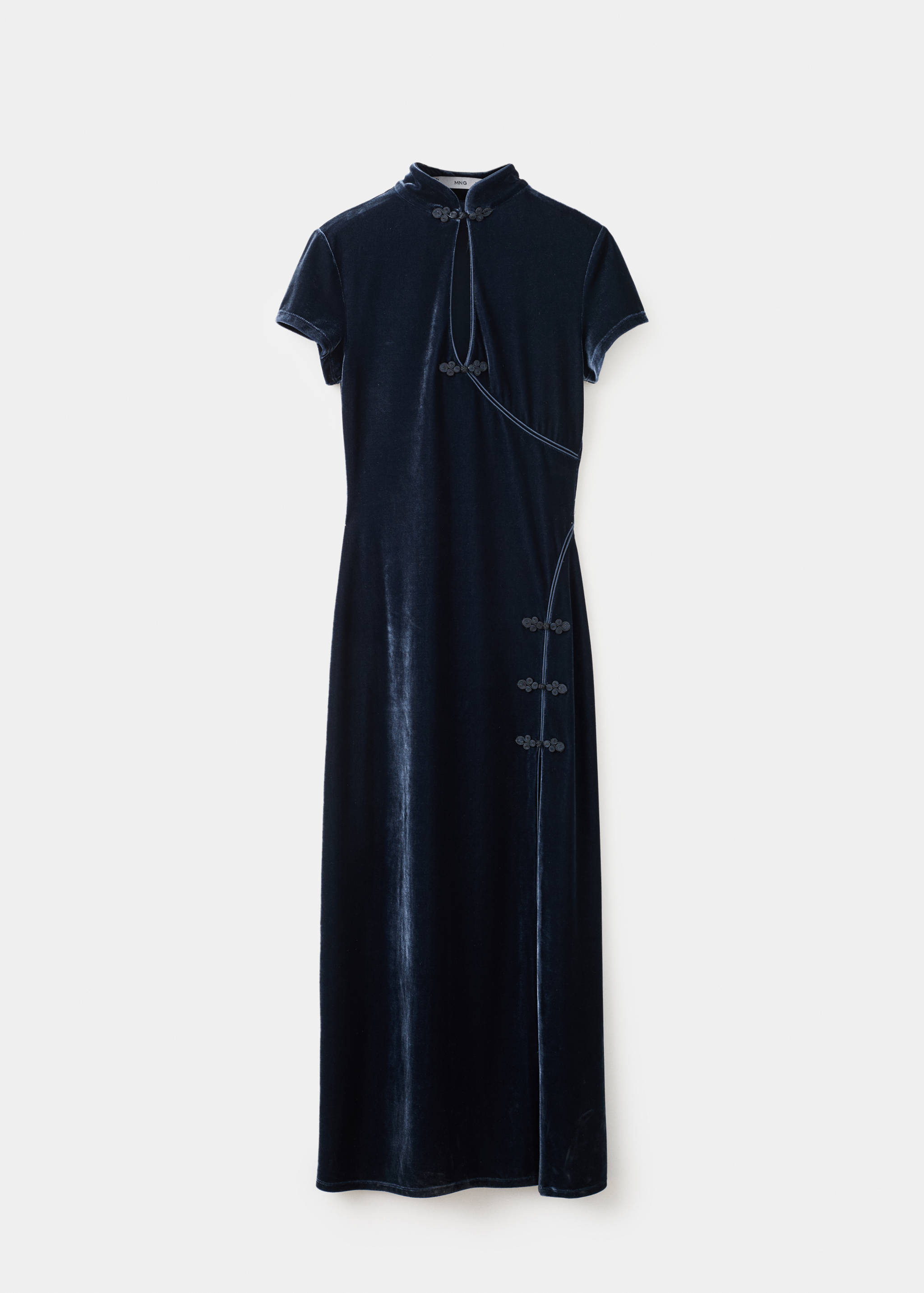 Velvet dress with toggle fastenings and slit - Article without model