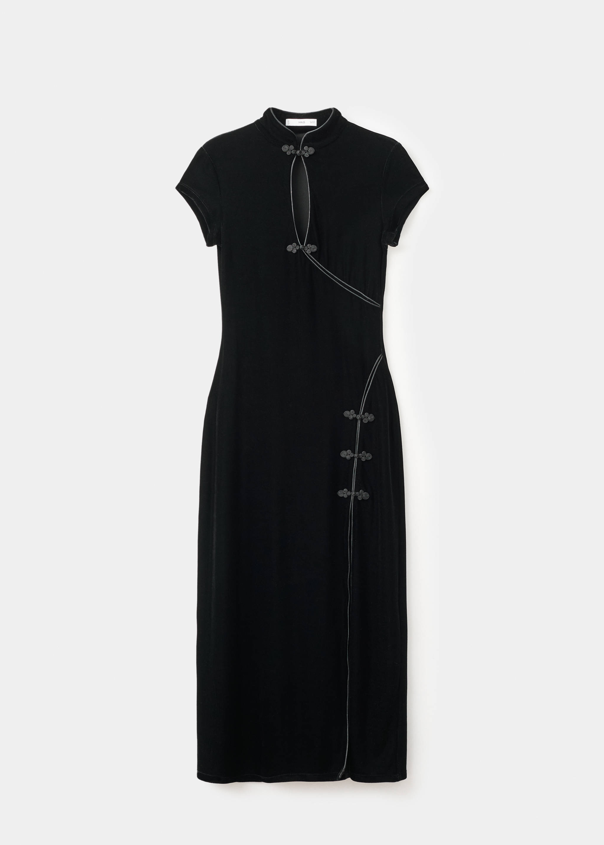 Velvet dress with toggle fastenings and slit - Article without model