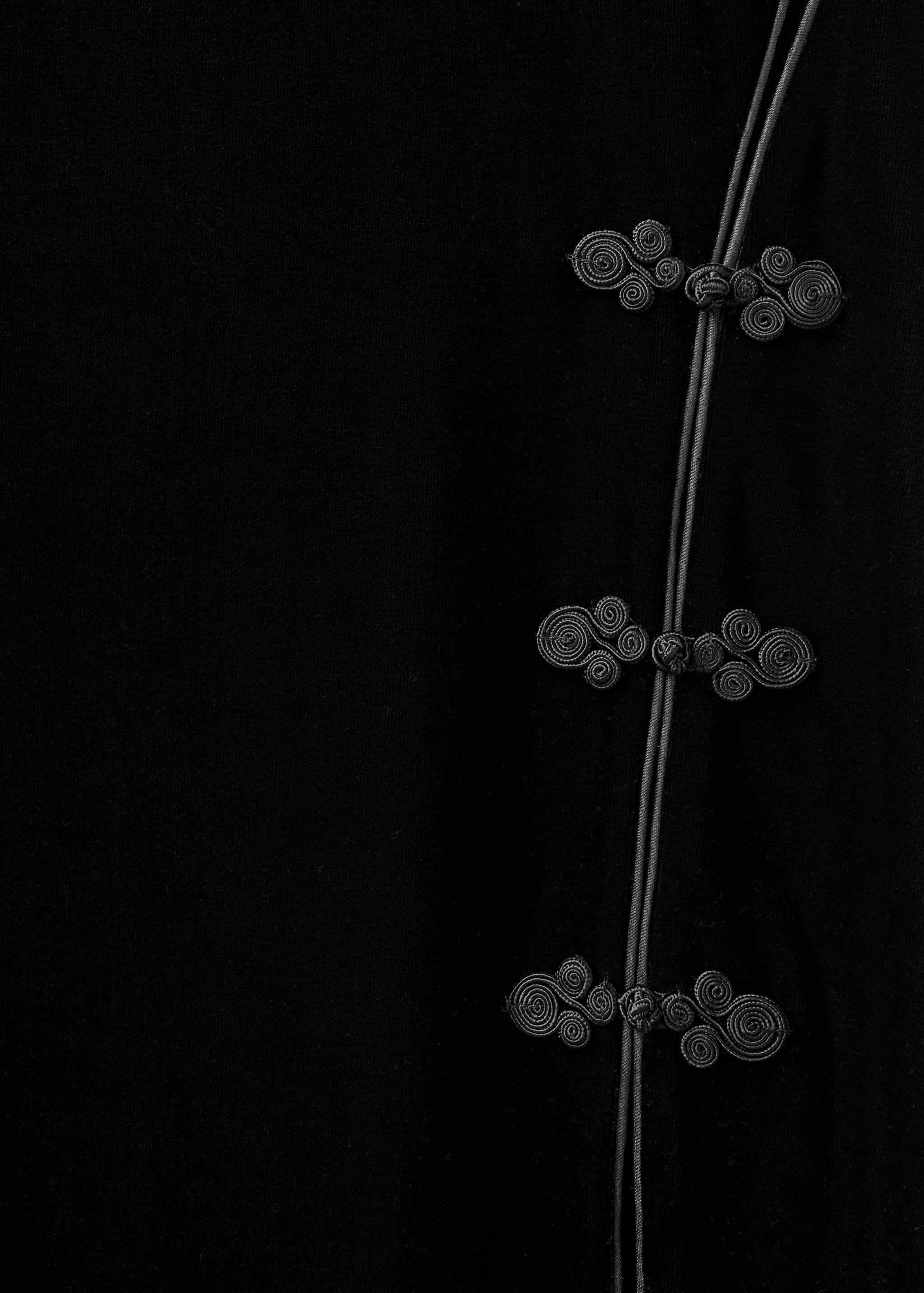 Velvet dress with toggle fastenings and slit - Details of the article 0