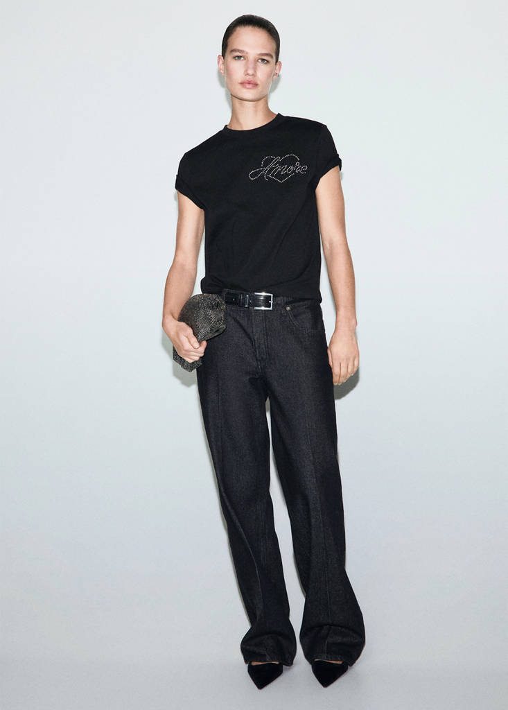 Rhinestone message t-shirt — Black