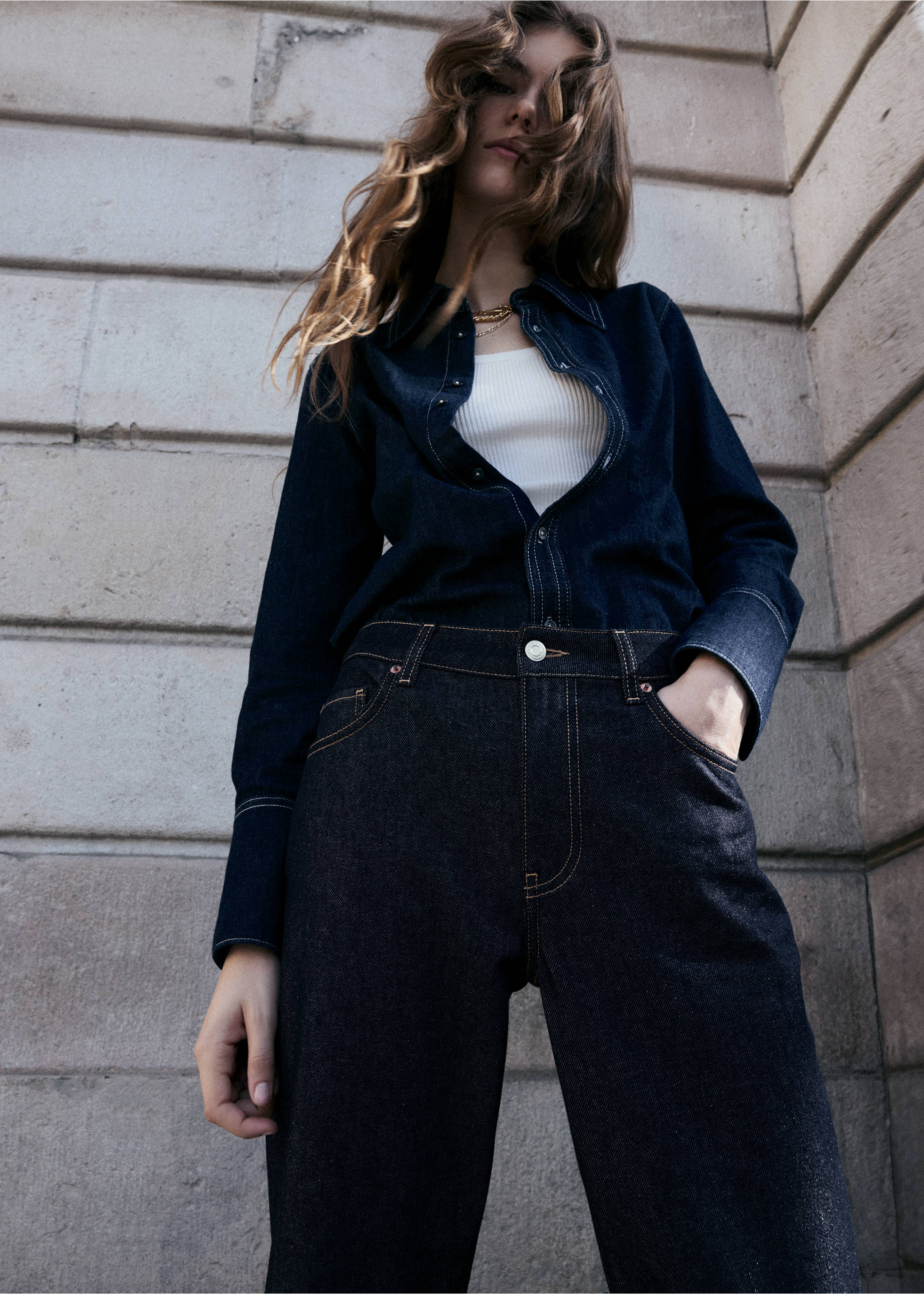 Jean droit à revers - Plan moyen, Bleu. Ref: 17049118-00.