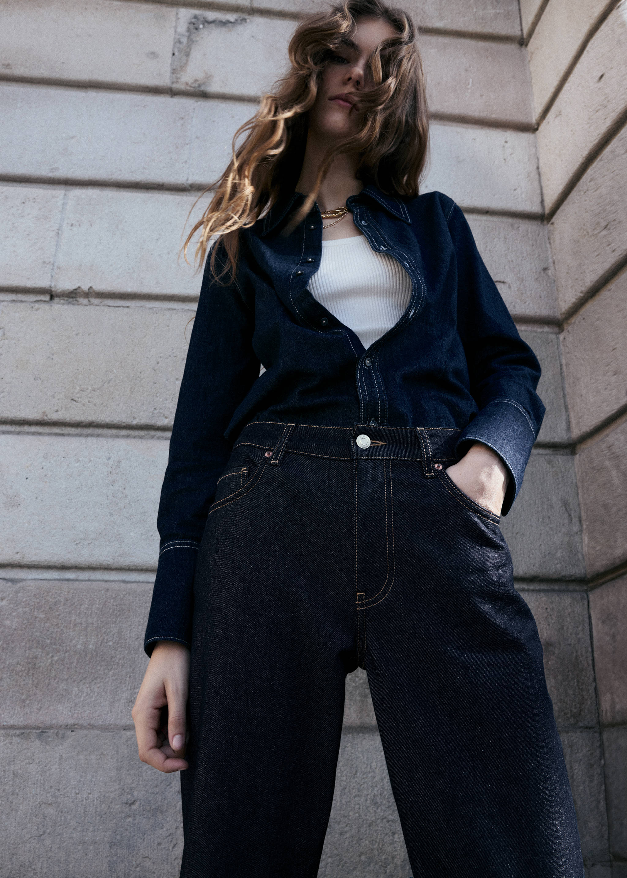 Turned-up straight jeans - Medium plane