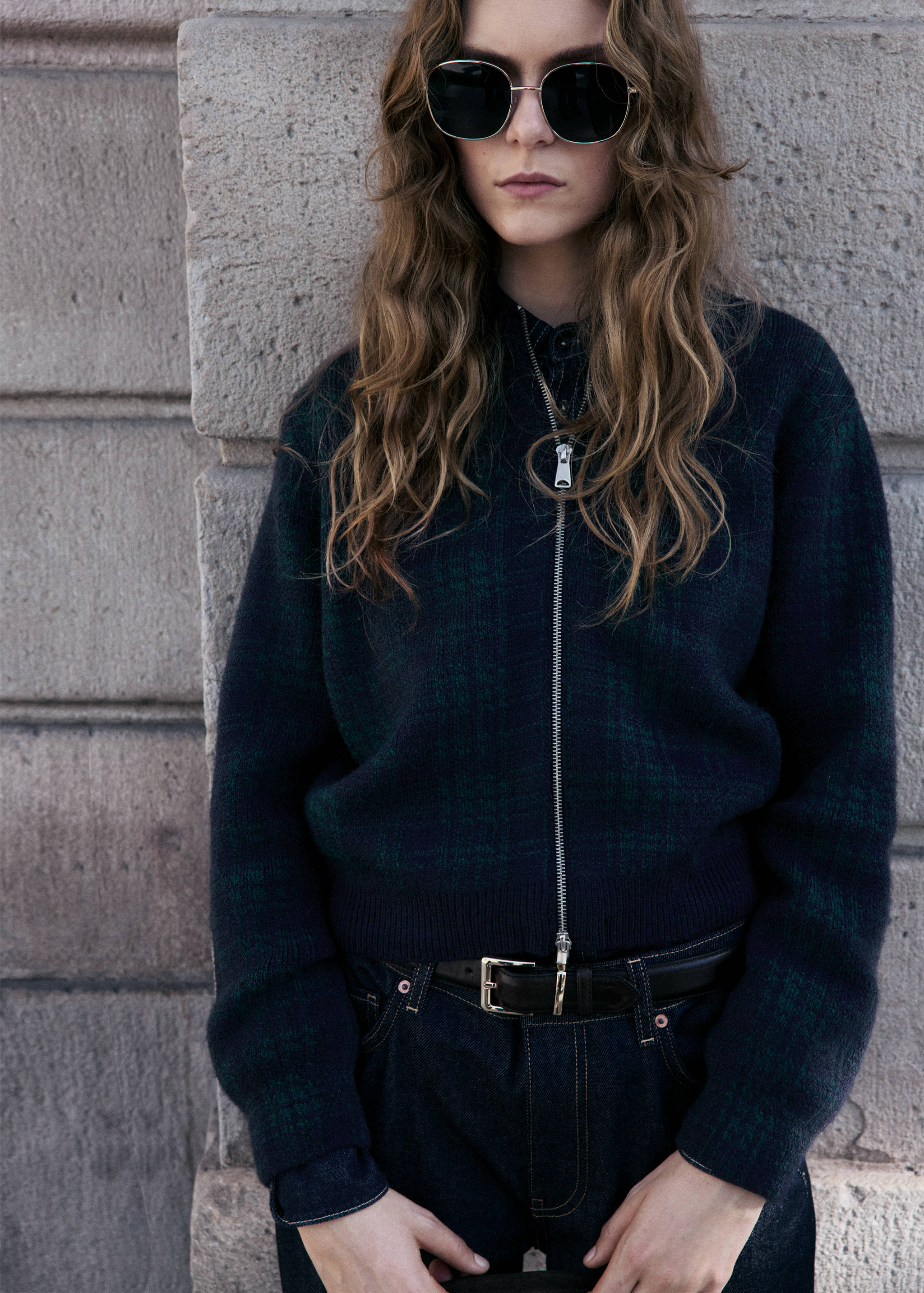 Ζακέτα φερμουάρ καρό - Μεσαίο πλάνο