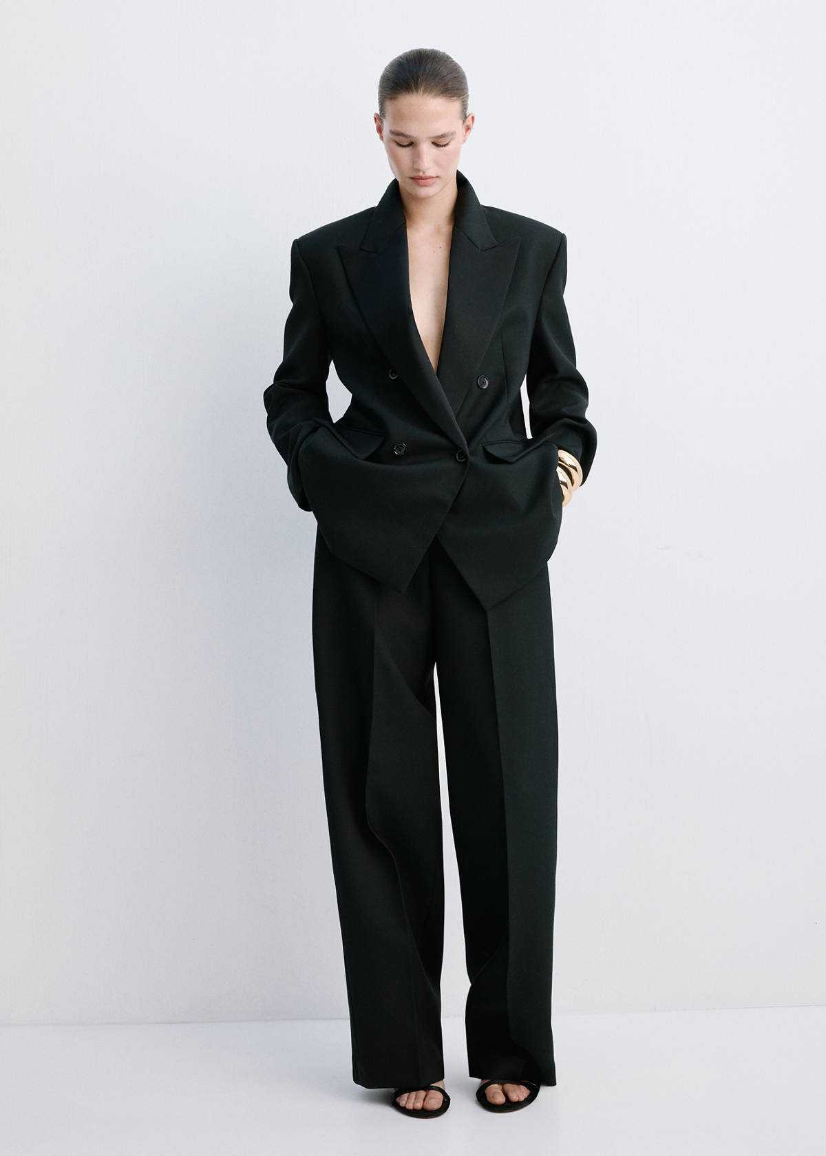 Wool-blend suit trousers — Black
