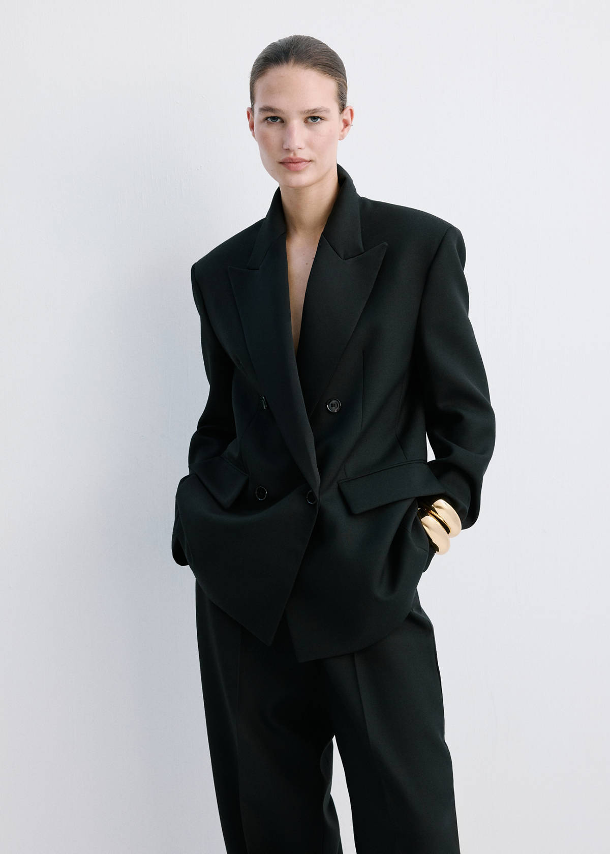 Wool-blend suit trousers — Black