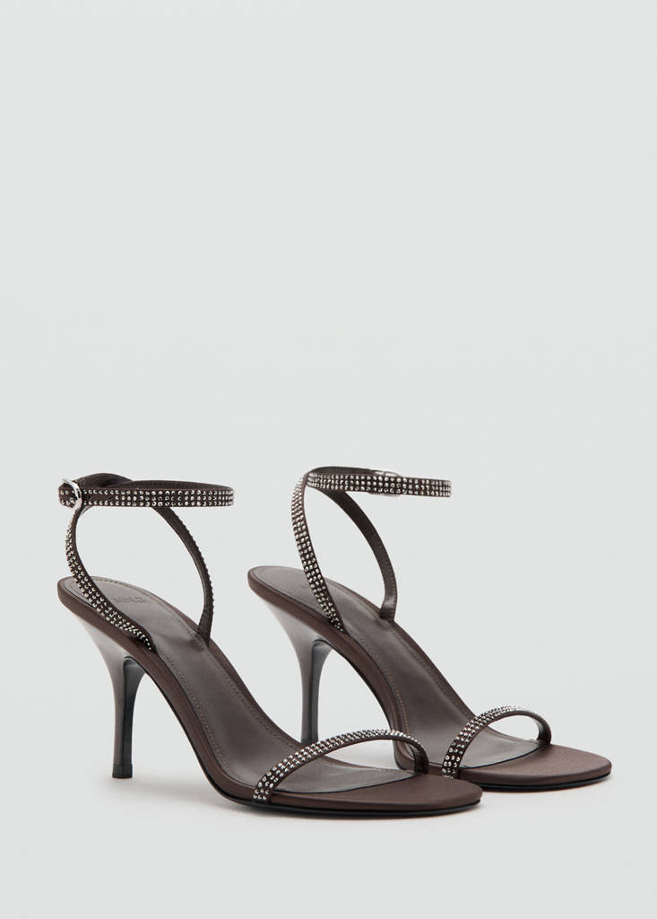 Heeled sandal with strass strap — Brown