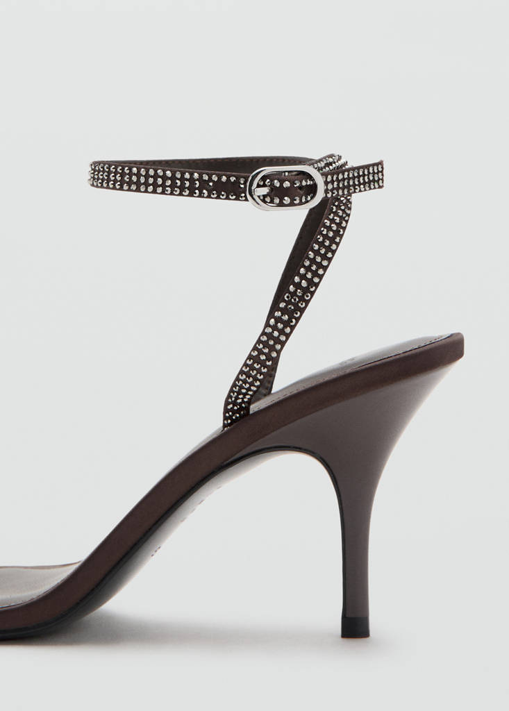 Heeled sandal with strass strap — Brown
