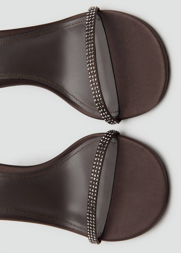 Heeled sandal with strass strap — Brown