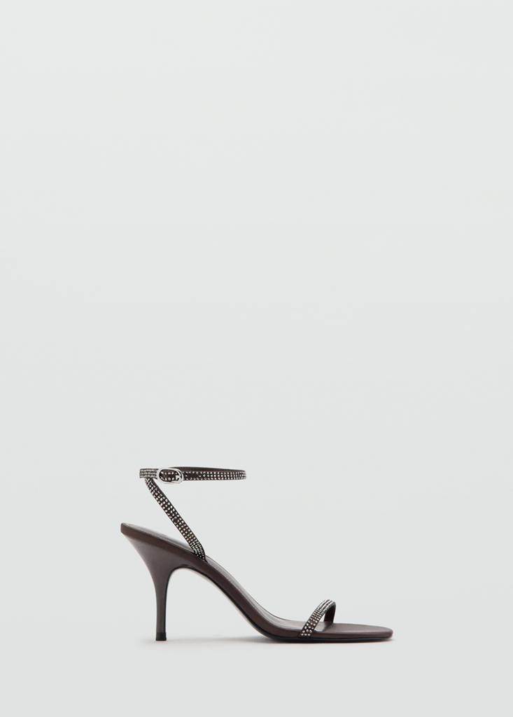 Heeled sandal with strass strap — Brown