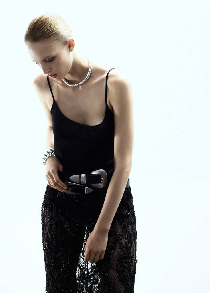 MANGO - Jupe à dentelle perles fantaisie noir - XL