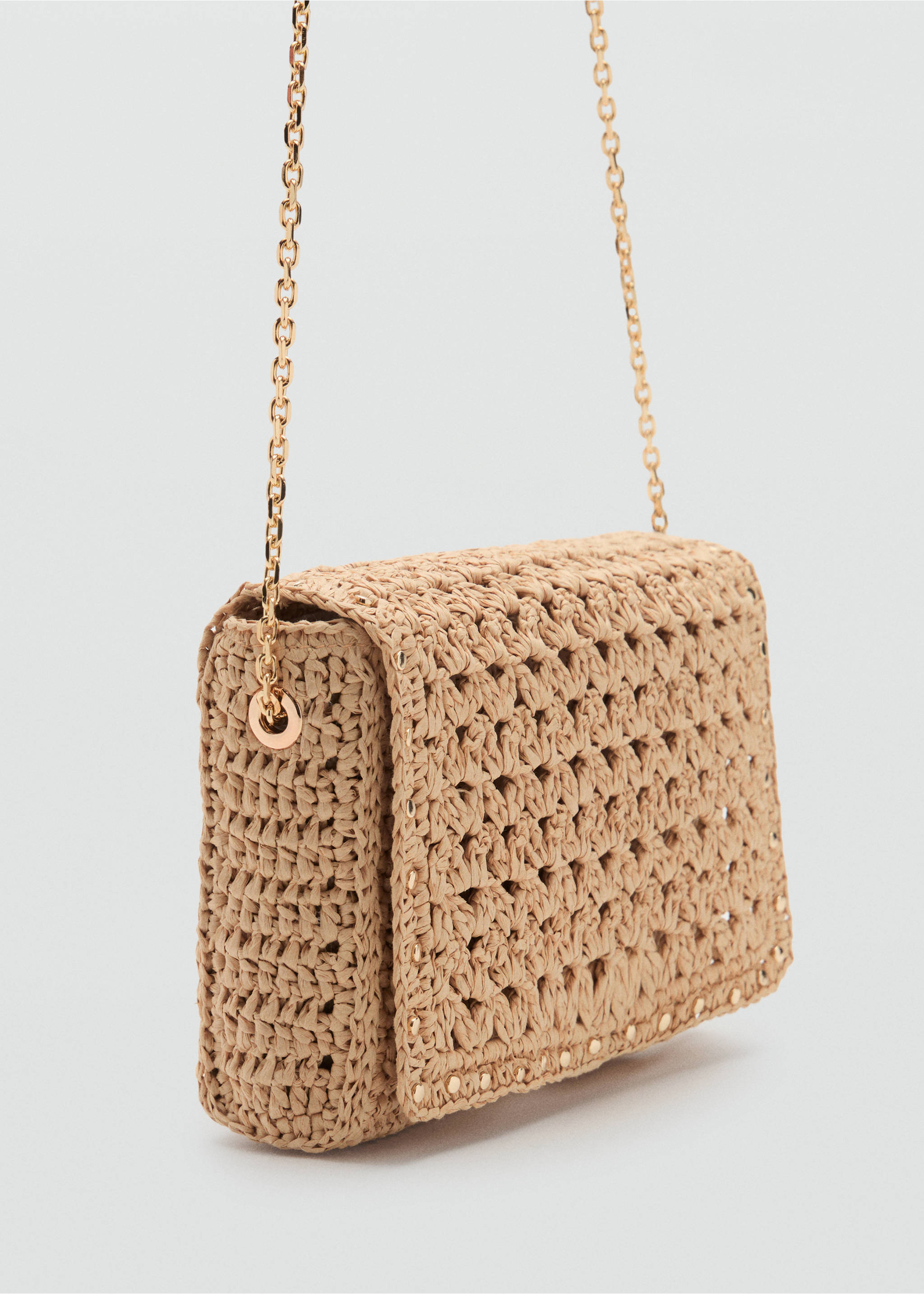 Natural fiber shoulder bag with studs - Medium plane, Beige. Ref: 17051120-00.