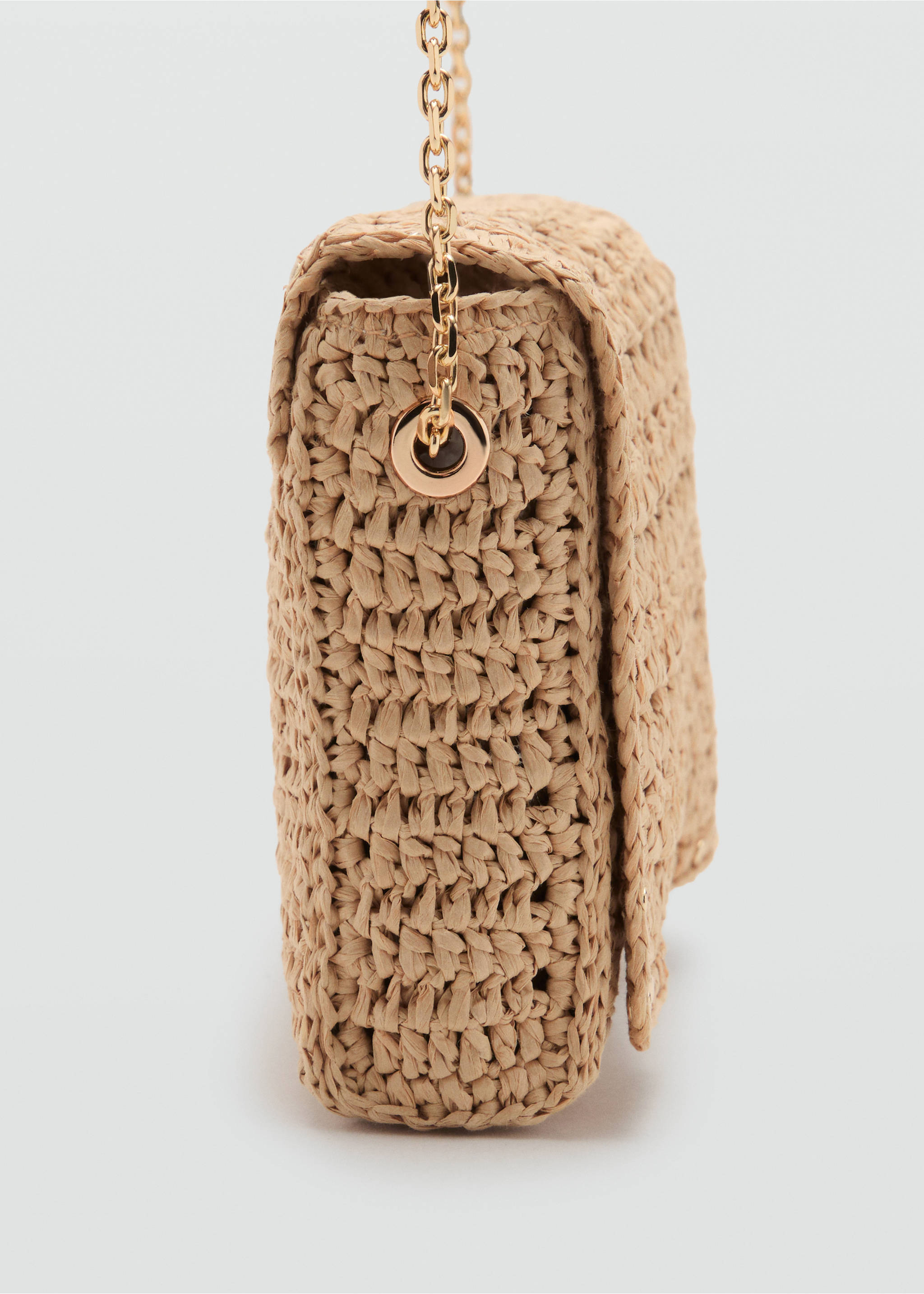 Natural fiber shoulder bag with studs - Details of the article 1, Beige. Ref: 17051120-00.