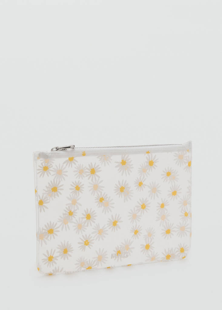 Mini vinyl flower toiletry bag — White