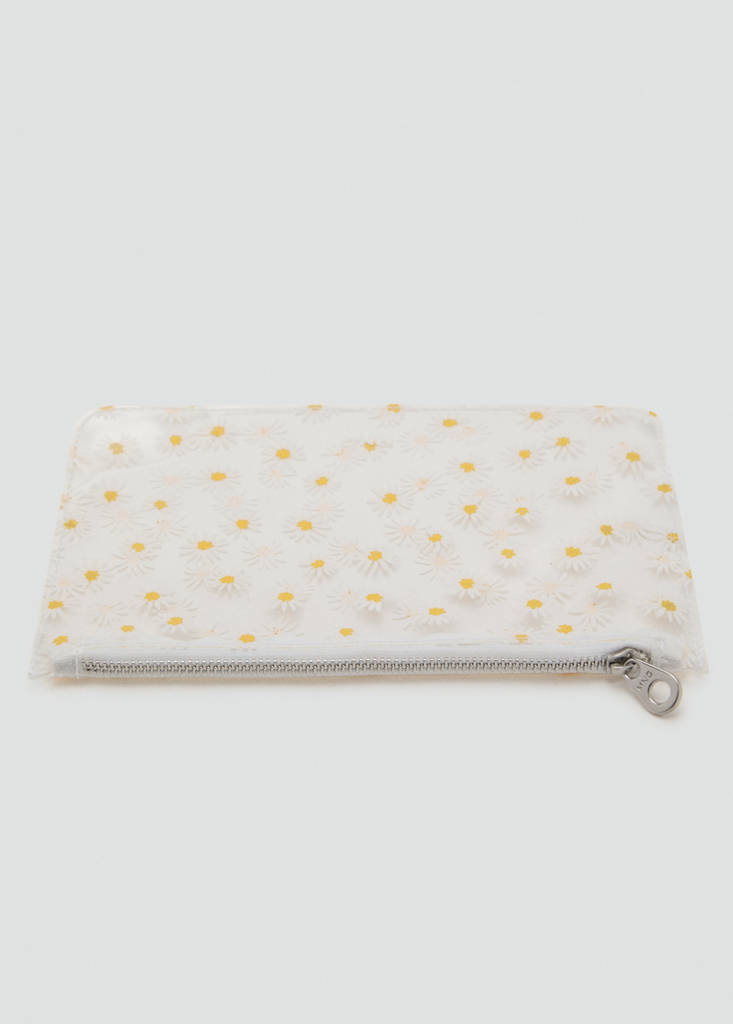 Mini vinyl flower toiletry bag — White