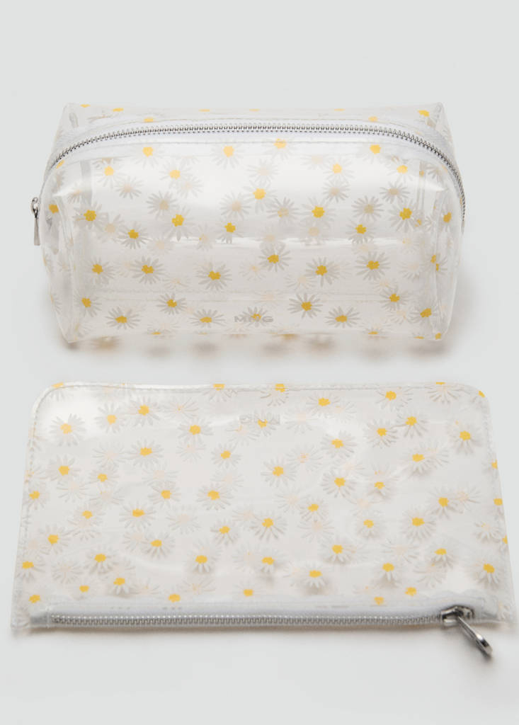 Mini vinyl flower toiletry bag — White
