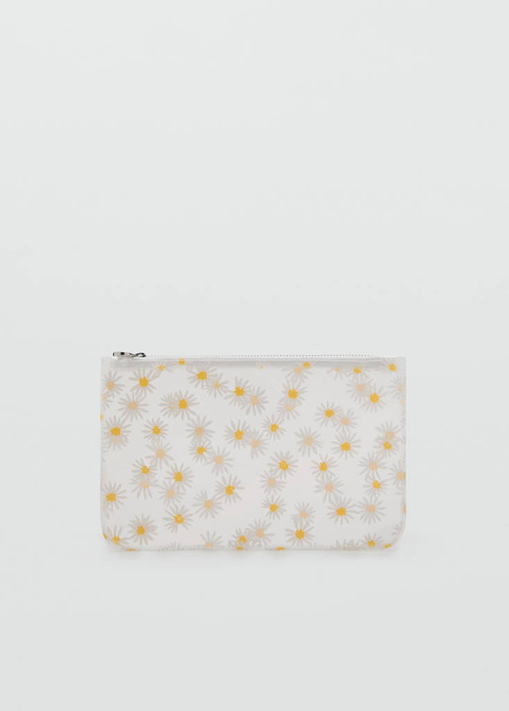 Mini vinyl flower toiletry bag — White