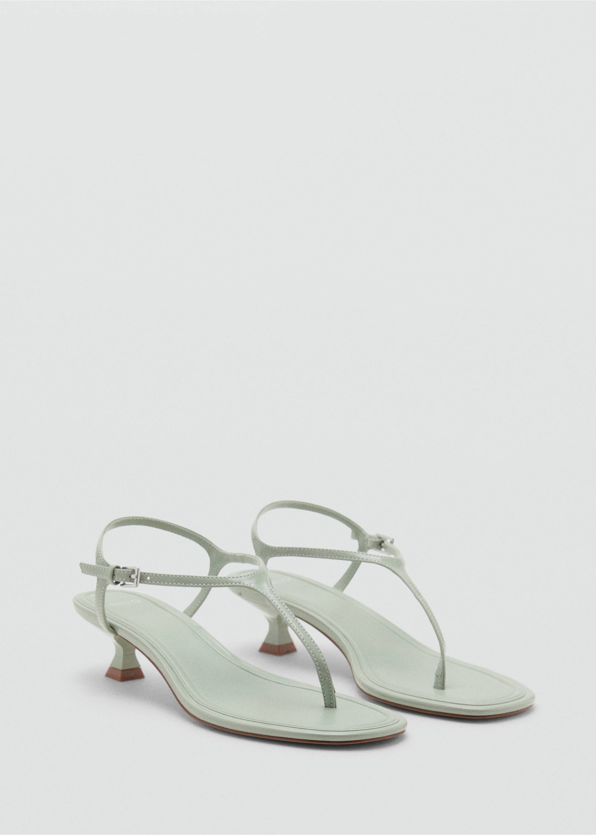 Kitten heel sandals with straps - Medium plane, Pastel Green. Ref: 17051127-00.