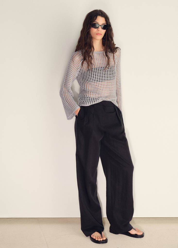 Long-sleeved crochet sweater — Silver