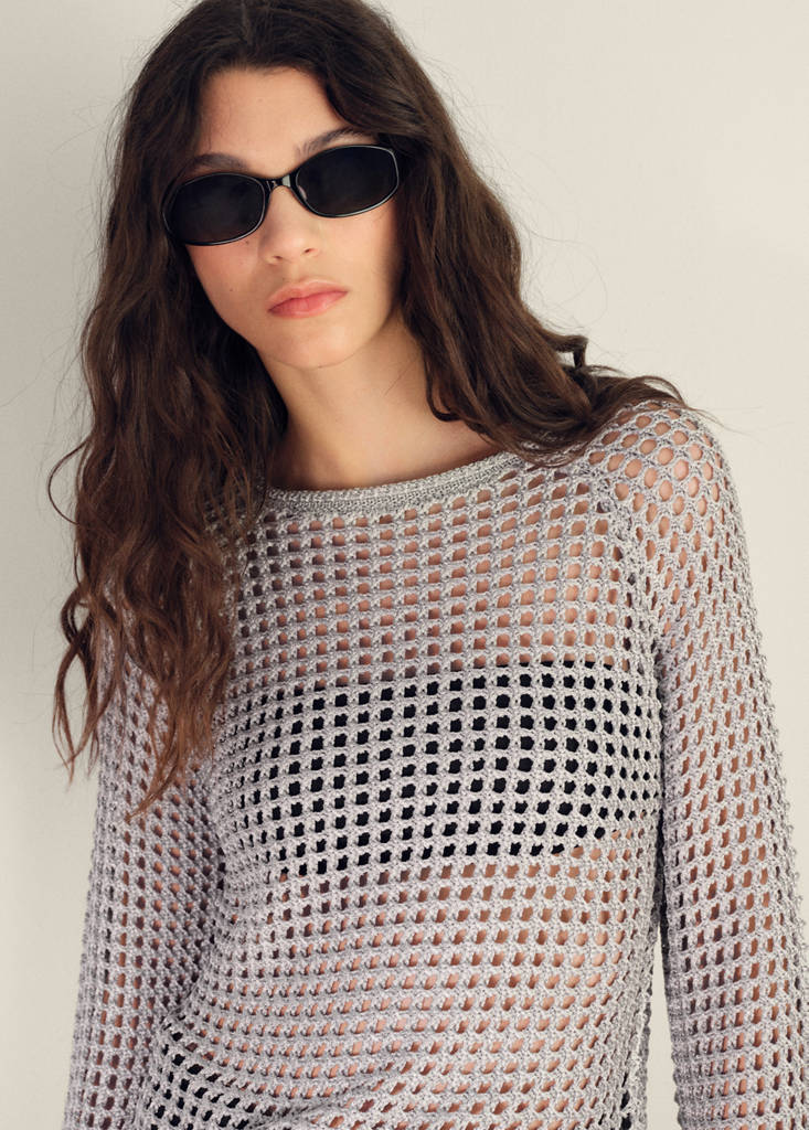 Long-sleeved crochet sweater — Silver