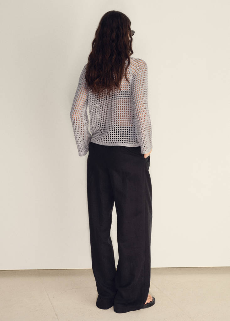 Long-sleeved crochet sweater — Silver