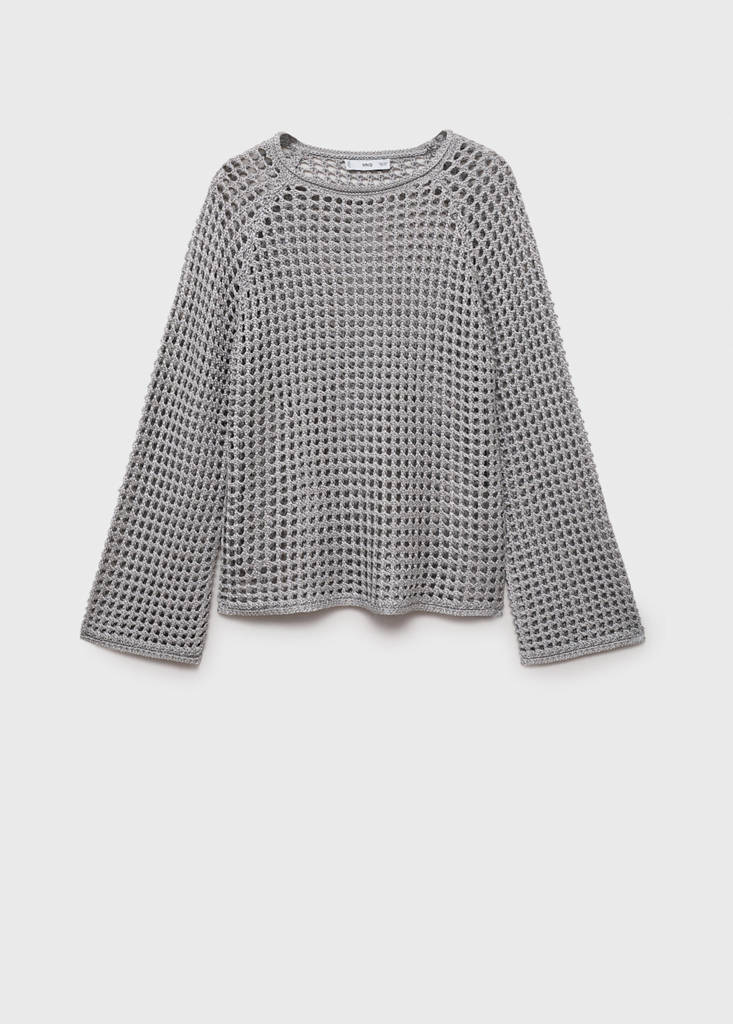 Long-sleeved crochet sweater — Silver