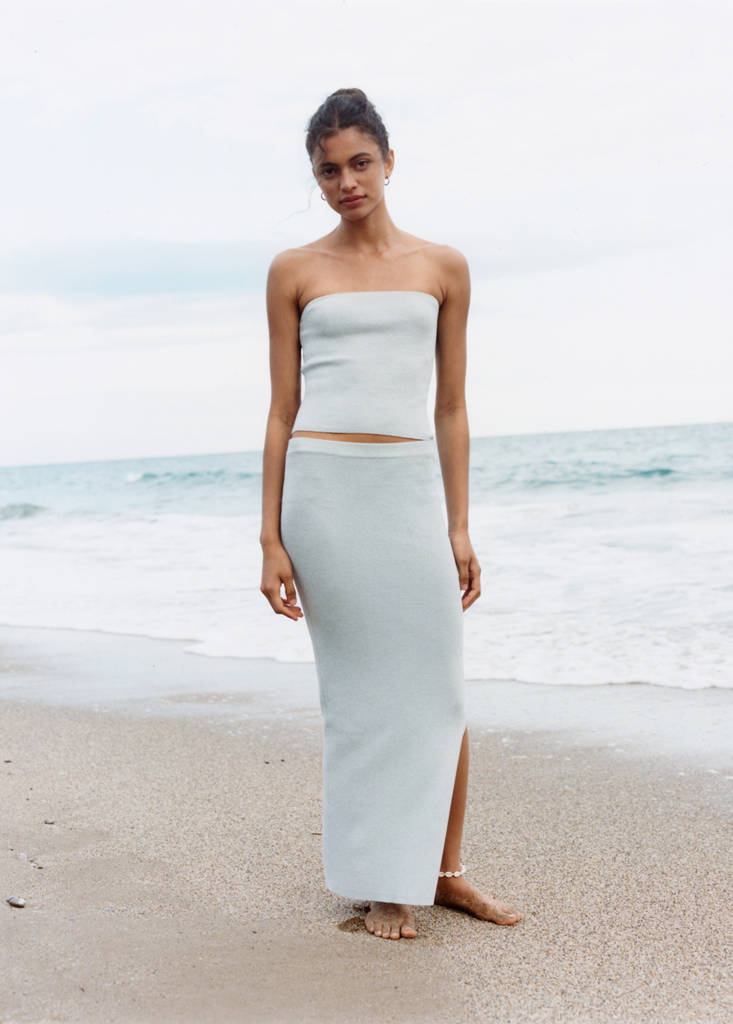 Strapless knitted top — Mint Green