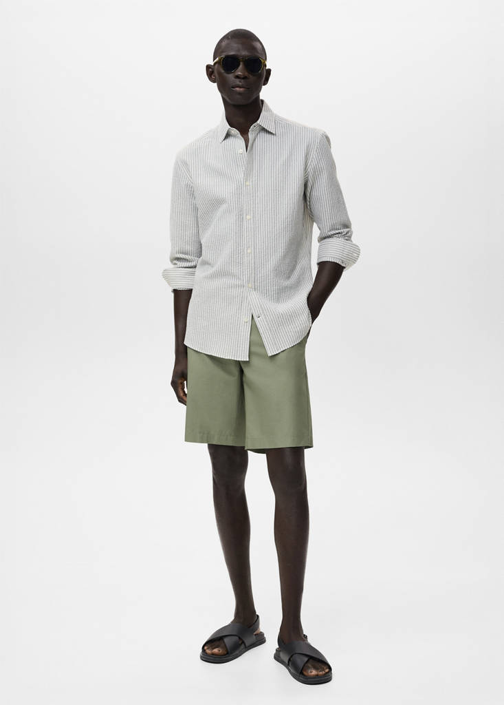 Regular-fit stripe-textured shirt — Dark Green