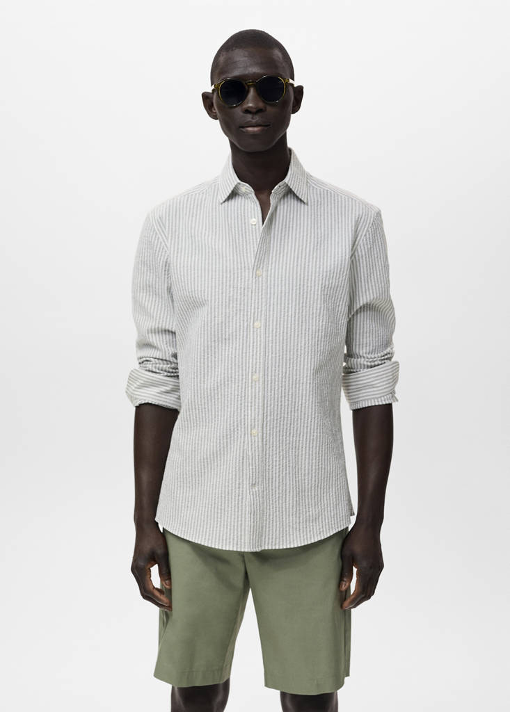 Regular-fit stripe-textured shirt — Dark Green
