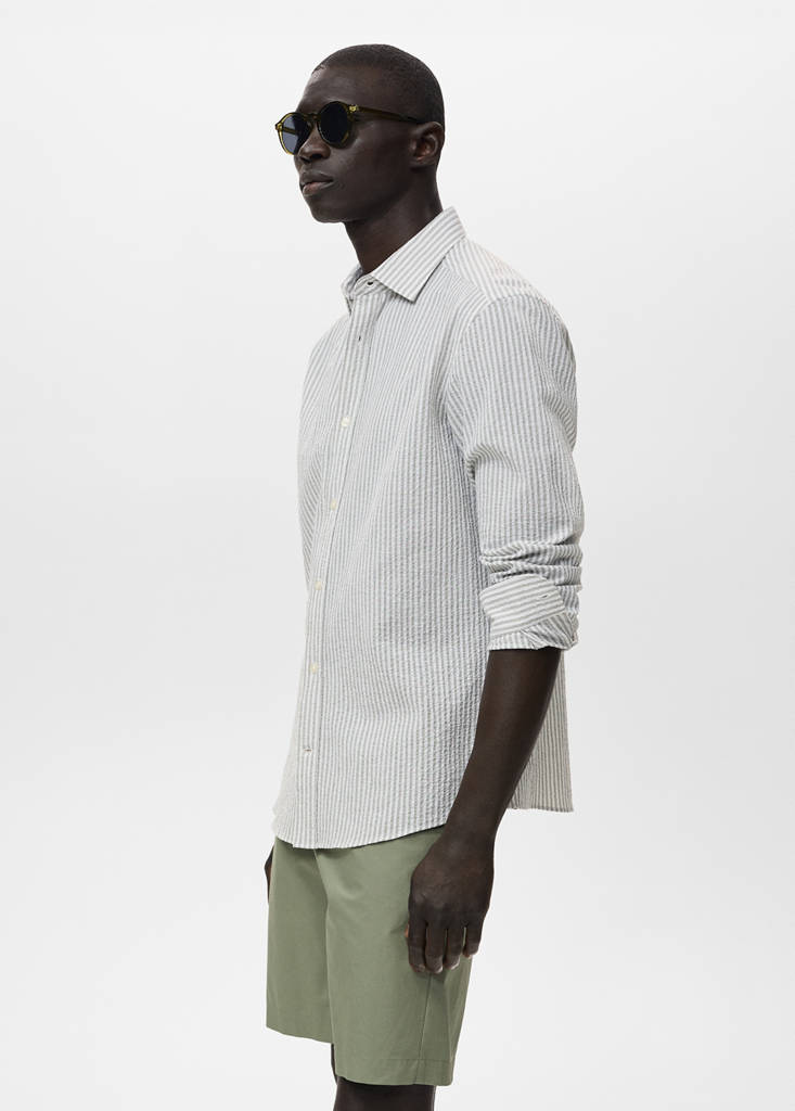 Regular-fit stripe-textured shirt — Dark Green