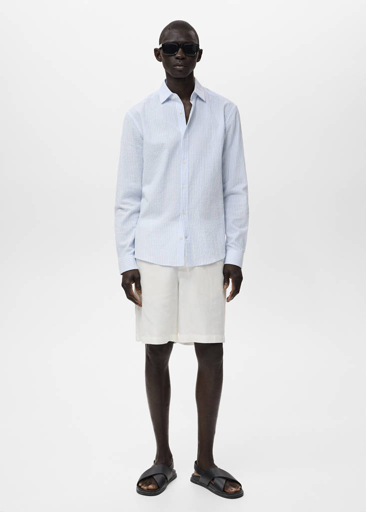 Regular-fit stripe-textured shirt — Sky Blue