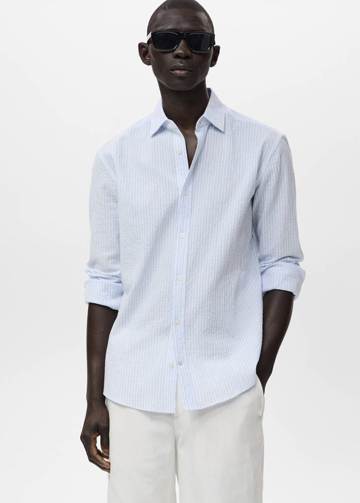 Regular-fit stripe-textured shirt — Sky Blue