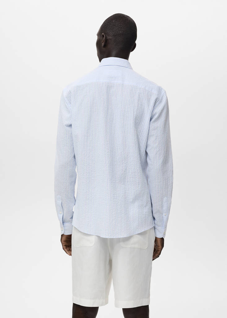 Regular-fit stripe-textured shirt — Sky Blue