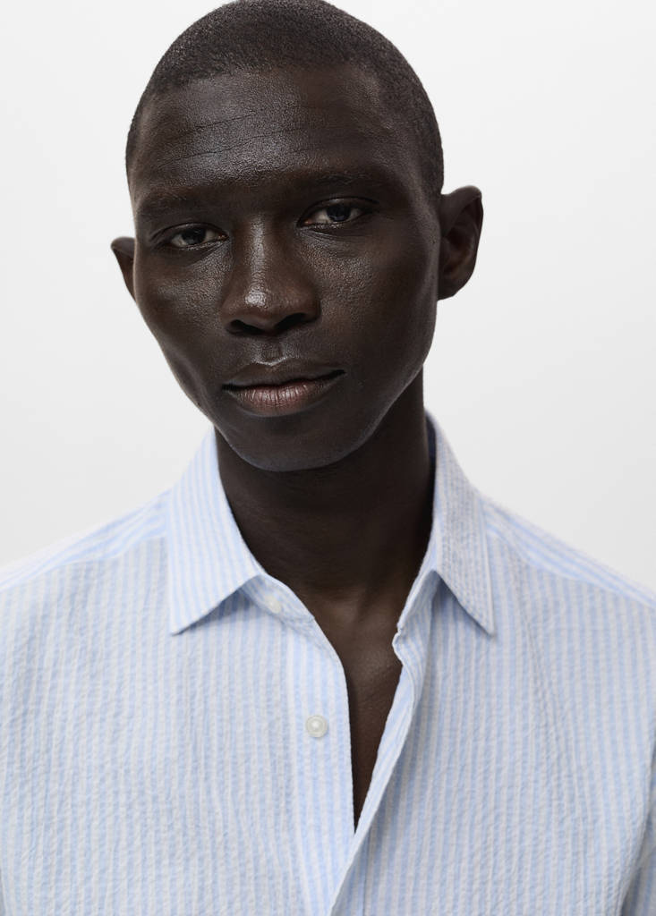 Regular-fit stripe-textured shirt — Sky Blue