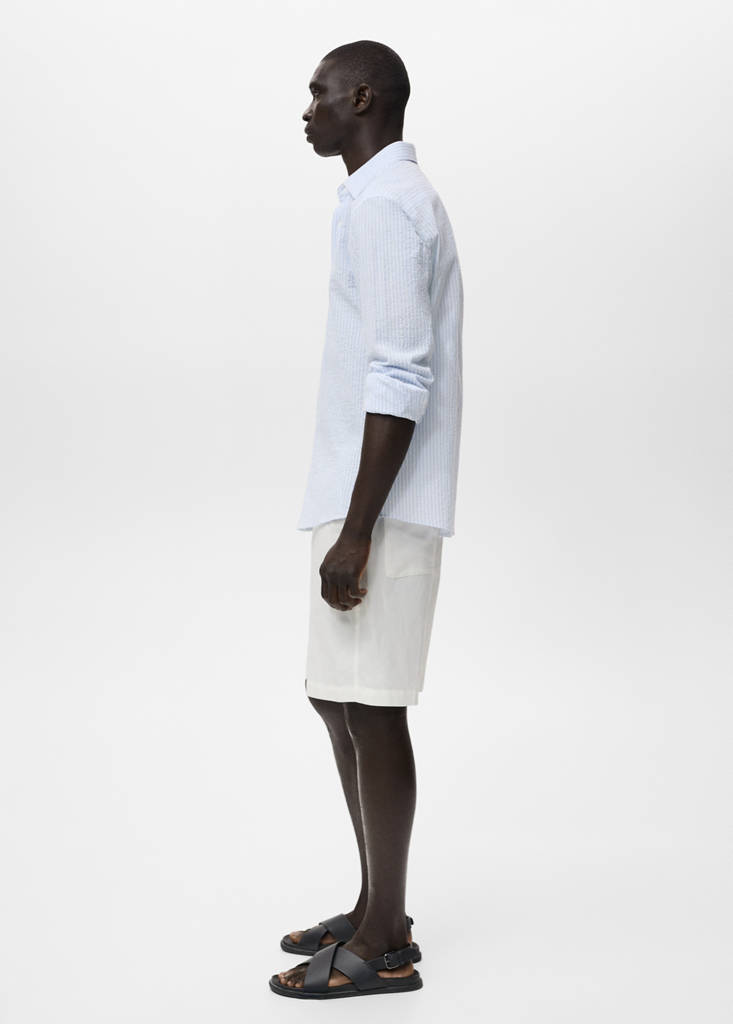 Regular-fit stripe-textured shirt — Sky Blue