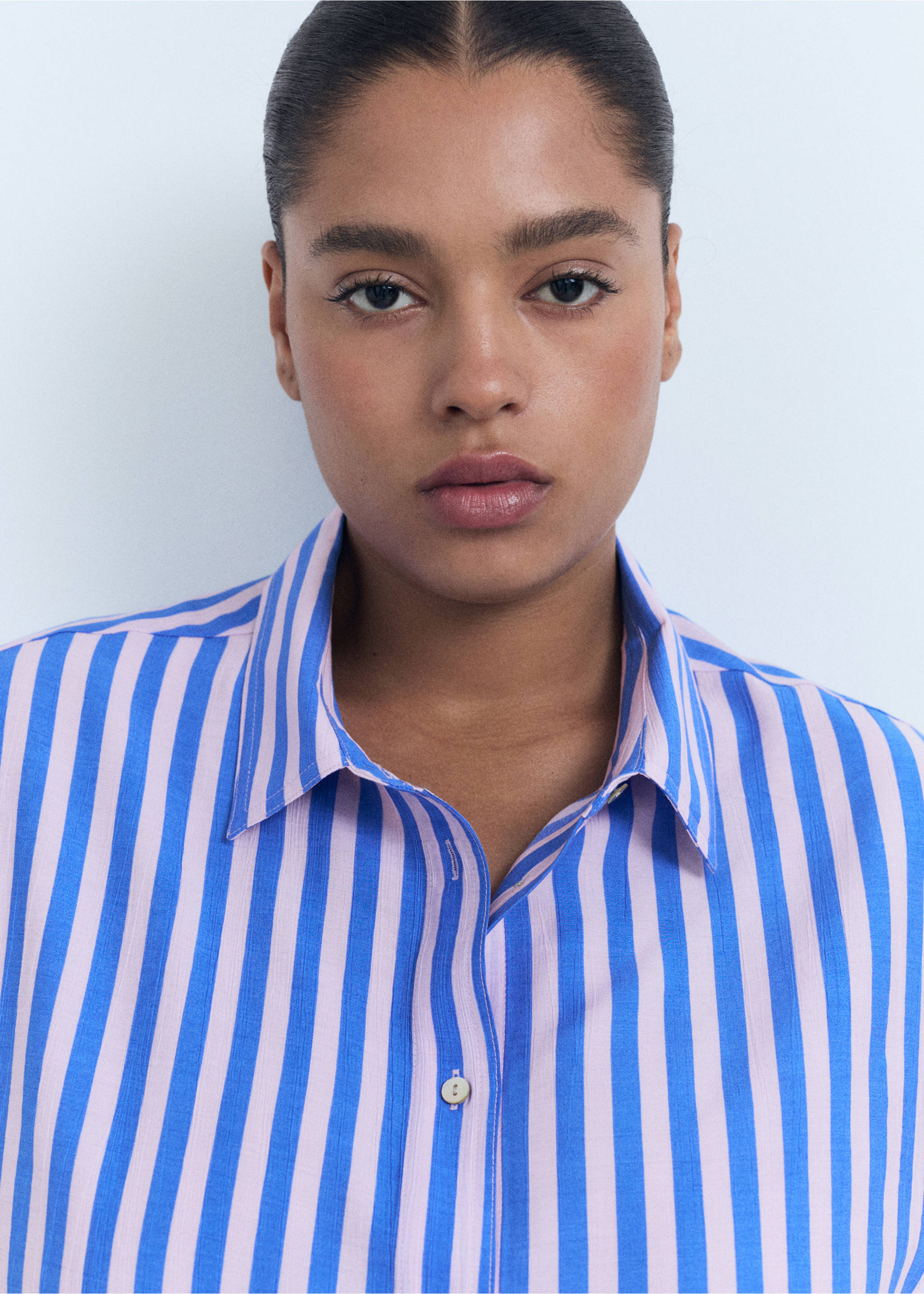 قميص مخطط بأكمام قصيرة - تفاصيل المنتج 4, أزرق. Ref: 17051154-00.