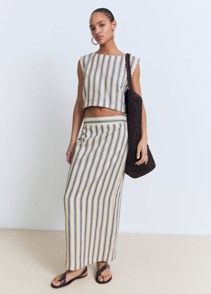 Striped linen top — Ecru