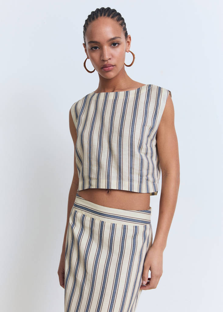 Striped linen top — Ecru