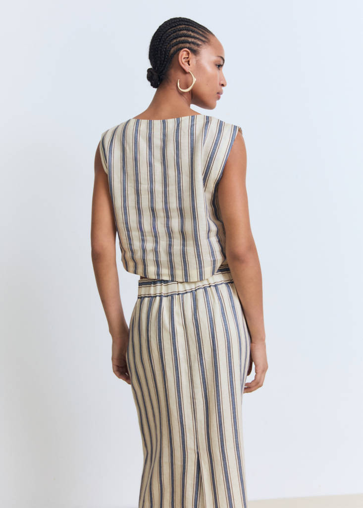 Striped linen top — Ecru