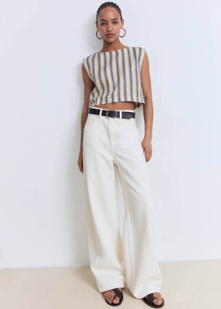Striped linen top — Ecru