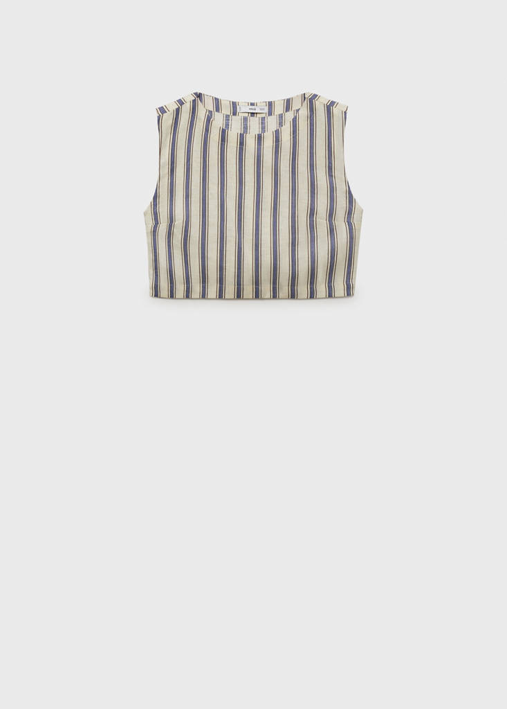 Striped linen top — Ecru