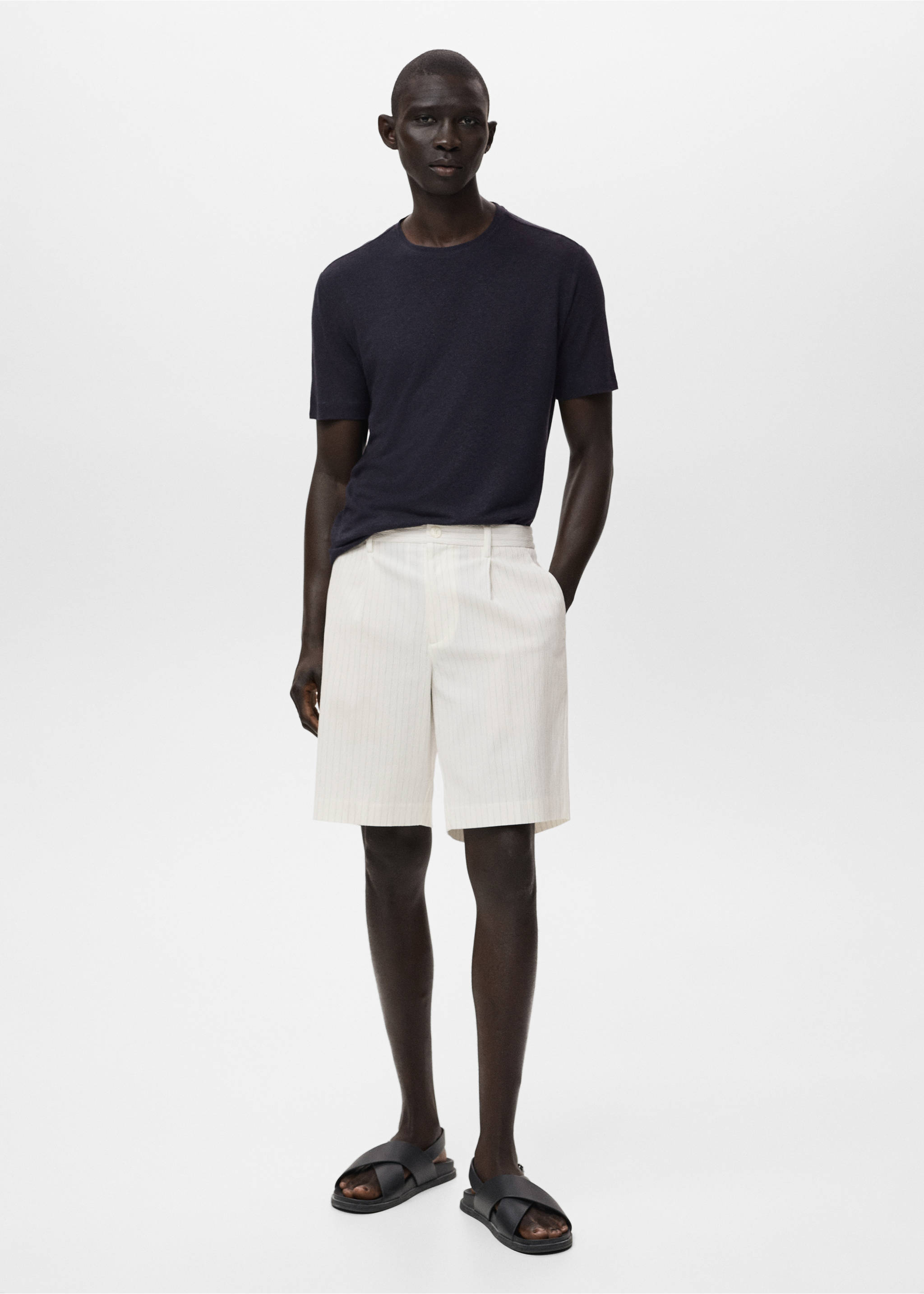Slim-fit chino cotton bermuda shorts - General plane, Off White. Ref: 17051162-00.