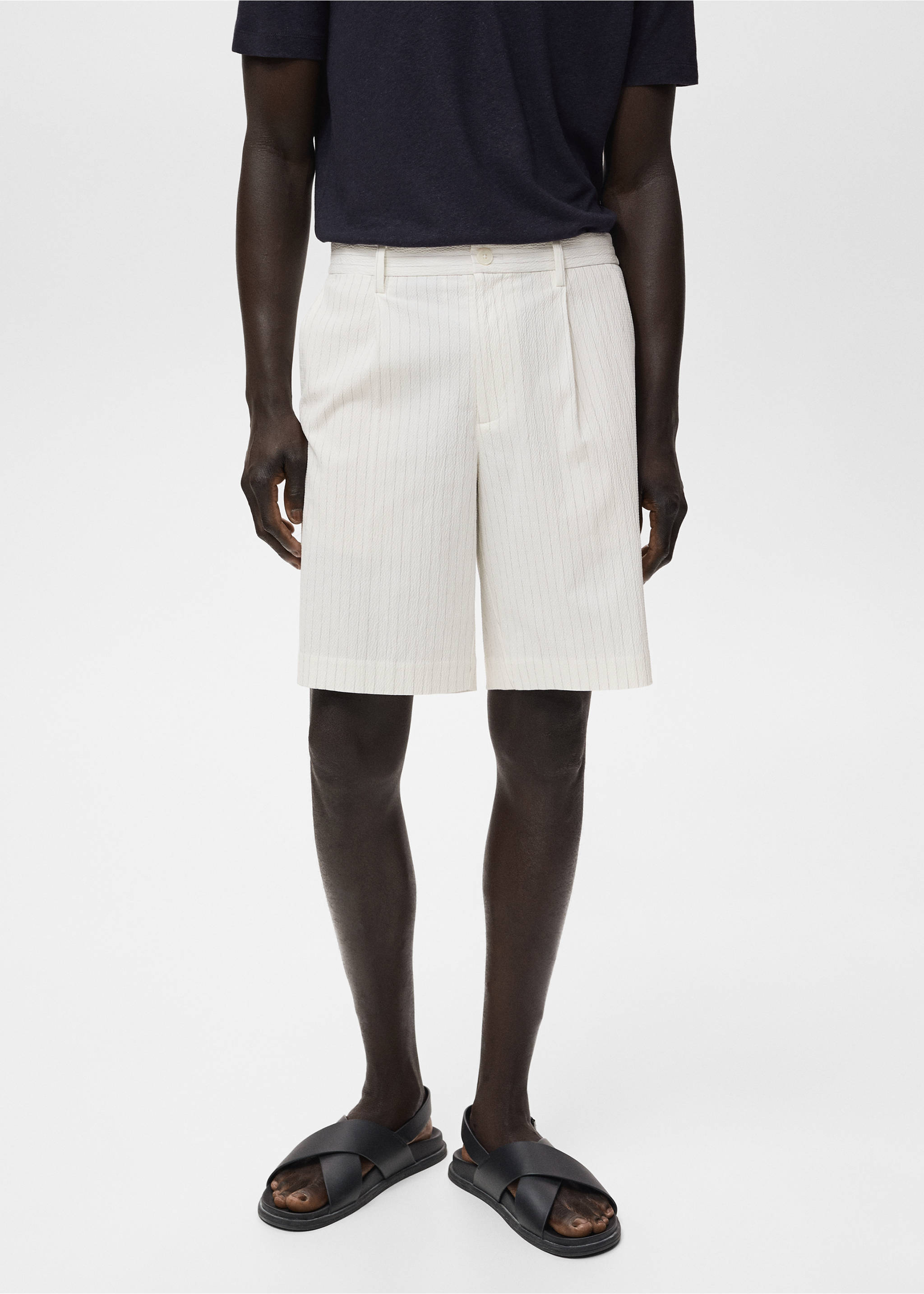 Slim-fit chino cotton bermuda shorts - Medium plane, Off White. Ref: 17051162-00.