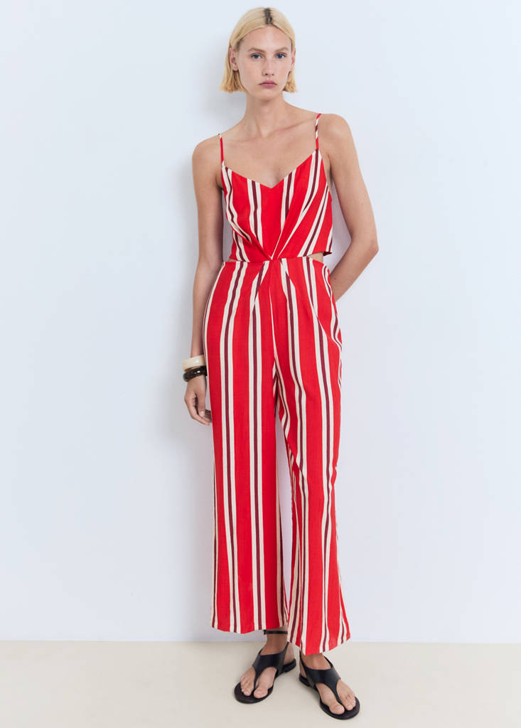 Striped jumpsuit with cut-out — Red